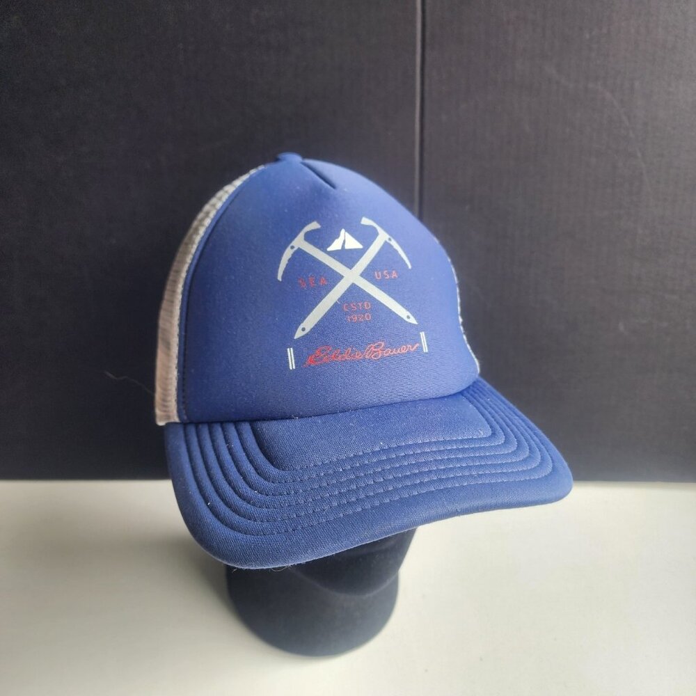 Eddie Bauer Snapback Hat Cap Mesh Back Adjustable Blue White Polyester Mens 